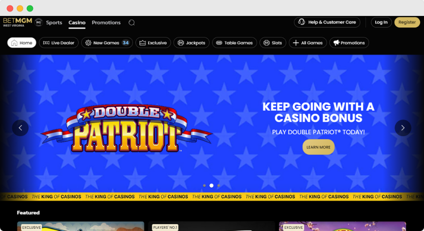 BetMGM online casino WV website